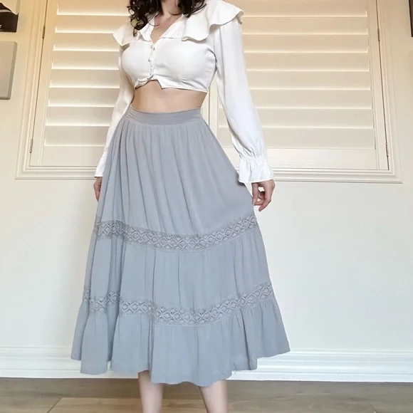 gray boho fairy midi skirt - Picture 6 of 8